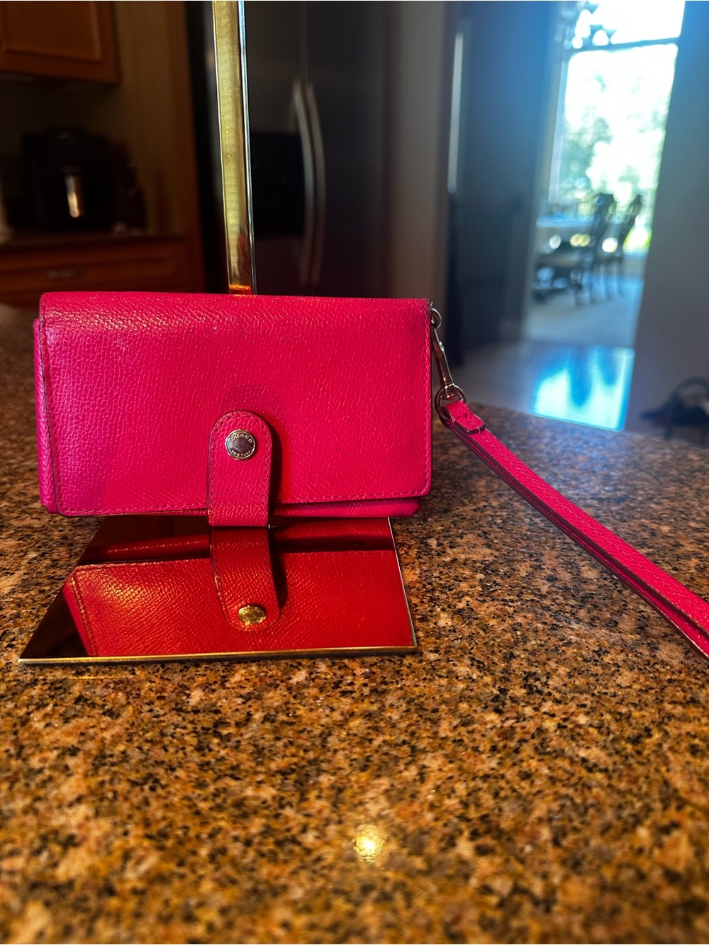Coach Hot Pink Crossgrain Leather Slim Tab Wristlet Wallet